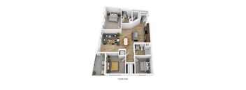 A floor plan of a house with a living room, dining room, kitchen, and bedrooms.