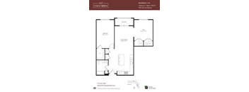 A floor plan for a residence with a balcony, den, and living room.