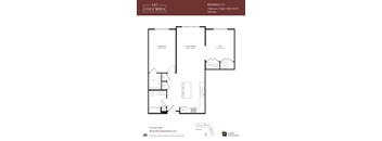 A floor plan for a residence with 1 bedroom and 1 bath.