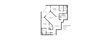 A black and white floor plan of a two bedroom apartment.