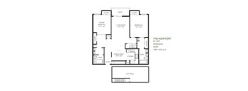 A floor plan of a two bedroom apartment with a living room and a dining room.