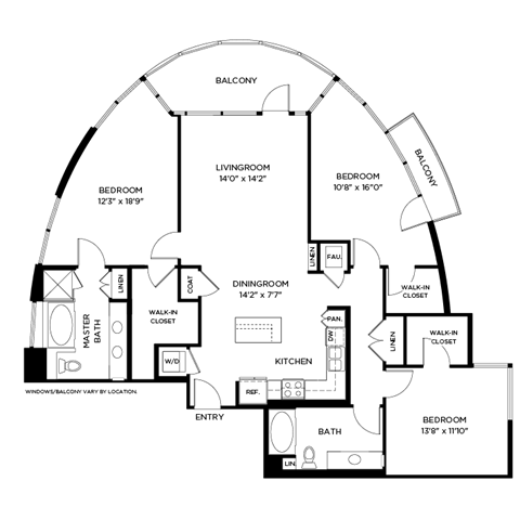 A black and white image of a house floor plan with a balcony on the top.