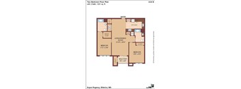 A two bedroom floor plan with a living/dining room and a balcony.