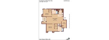 A floor plan of a two bedroom apartment with a study floor plan.