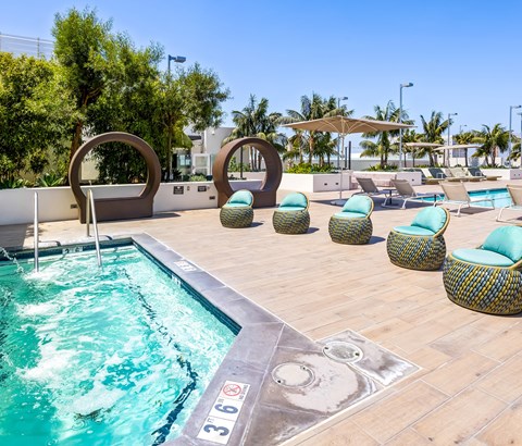 A pool with a number 360 on the floor.