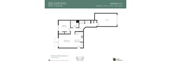 A floor plan for a one bedroom apartment at Roseland Gardens.