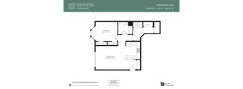 A floor plan for a one bedroom apartment at Gardens at Roseland.