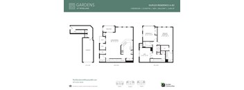 A floor plan for Gardens at Roseland shows a 2 bedroom, 2.5 bathroom apartment.