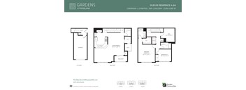 A floor plan for a 2 bedroom, 2.5 bathroom apartment at Roseland Gardens.