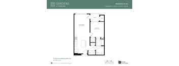 A floor plan for a one bedroom apartment at Roseland Gardens.