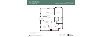 A floor plan for a 2 bedroom, 2 bathroom residence at Roseland.