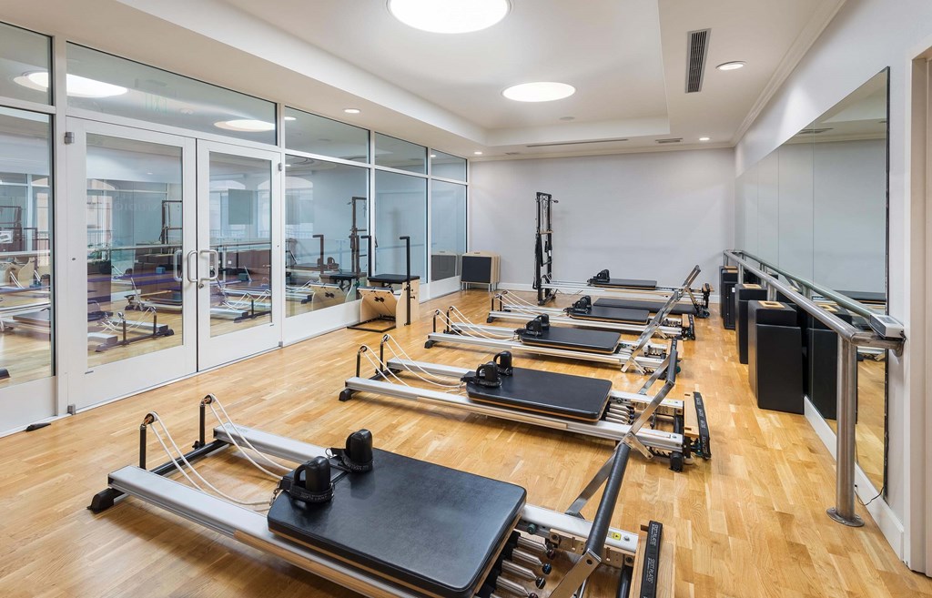 A Pilates room at La Jolla Crossroads Apartments, San Diego