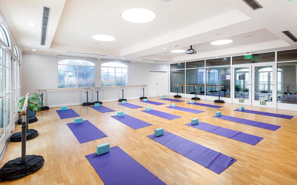 A yoga studio at La Jolla Crossroads Apartments, San Diego