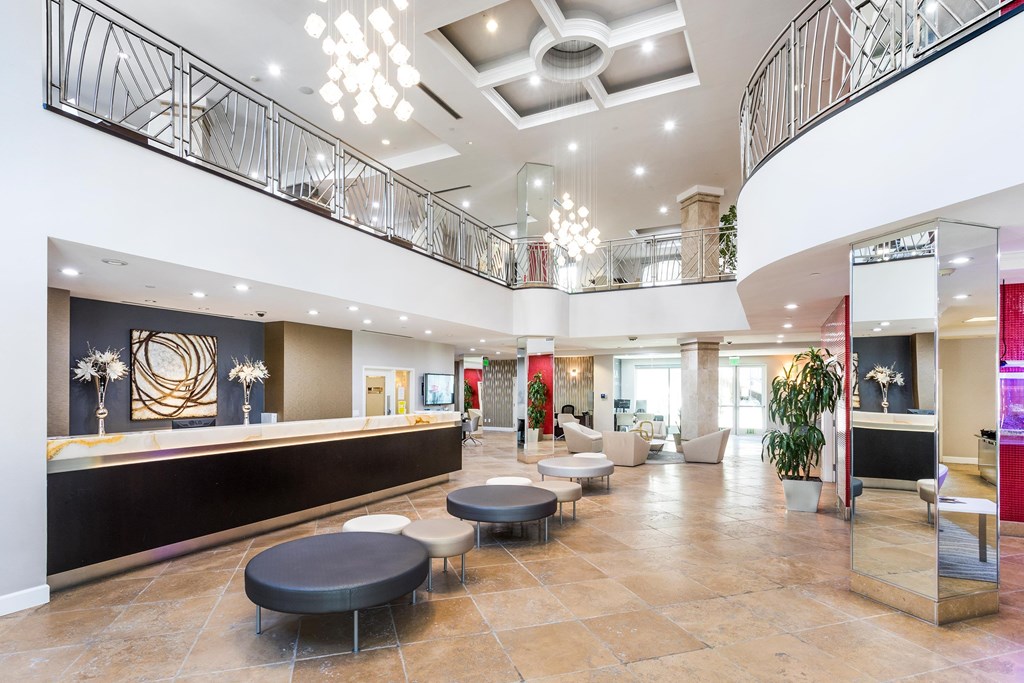 A spacious lobby at La Jolla Crossroads Apartments, San Diego, 92122 