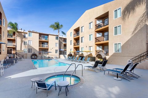 Hot Tub and Pool Area at Lassen Village Apartments, California, 91325