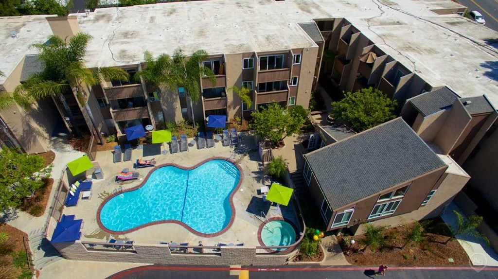 Aerial Pool View at Pacific Bay Club Apartments, San Diego