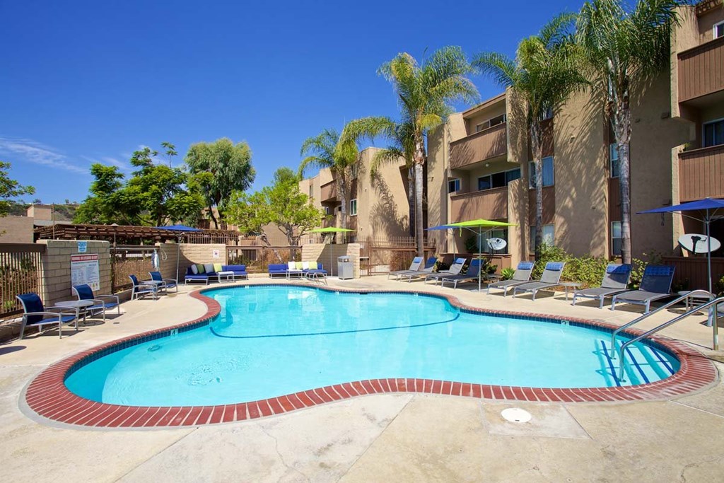 A large outdoor swimming pool at Pacific Bay Club Apartments, San Diego, 92117