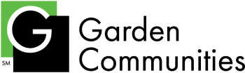 A logo with a black and white letter G on the left and the words Garden Communities on the right.