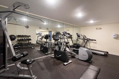 Well-equipped gym at Vineland Gardens, Studio City, CA