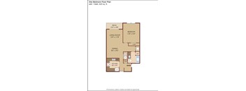A floor plan of a one bedroom apartment with a bathroom.