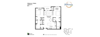 A floor plan for a 2 Bedroom, 2 Baths apartment at Garden Communities Jefferson.