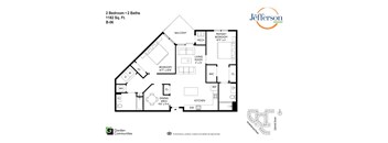 A floor plan for a 2 Bedroom, 2 Baths apartment at Garden Communities Jefferson.