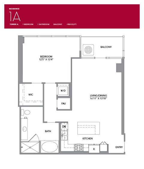 1A Floor Plan at LUX by Garden*, San Diego, California