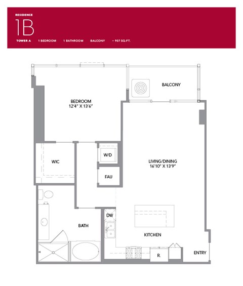 1B Floor Plan at LUX by Garden*, San Diego