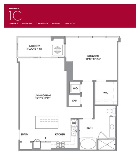 1C Floor Plan at LUX by Garden*, California