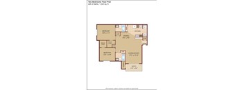 A floor plan of a two bedroom apartment with a living room and a dining room.