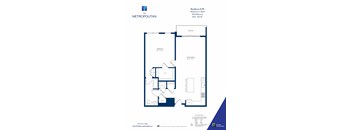 A floor plan for Residence A-03 at The Metropolitan with Balcony and bathroom details.