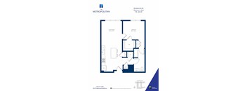 A floor plan for a one bedroom apartment at The Metropolitan.