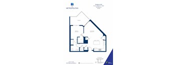 A floor plan for a residence at The Metropolitan with balcony and living area.
