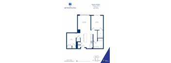 A floor plan for a 1 Bedroom 1 Bath apartment at The Metropolitan.