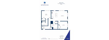 A floor plan for a residence at The Metropolitan showing two bedrooms and two bathrooms.