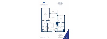 A floor plan for a 2 Bedroom 2 Bath apartment at The Metropolitan with a balcony.