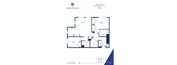 A floor plan for a residence with two bedrooms and two bathrooms.