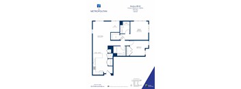 A floor plan for a residence with two bedrooms and two bathrooms.