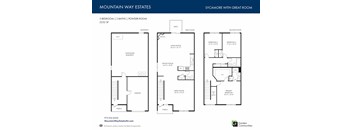 A floor plan for a 3 bedroom, 2 bathroom property with a great room.