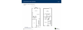 A floor plan for a two bedroom, two bathroom property with a powder room.