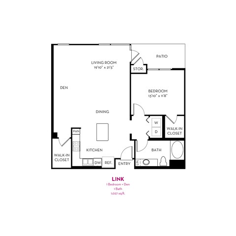 A black and white image of a floor plan for a small apartment.