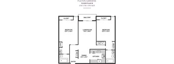 2Bed 2Bath with Balcony Floor Plan at Fulton Gardens Apartments, California