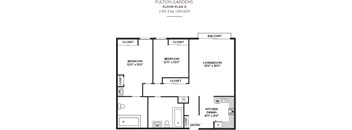 2BD 2BA Floor Plan at Fulton Gardens Apartments, Sherman Oaks, CA, 91423