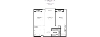 2Bed 2Bath Floor Plan at Fulton Gardens Apartments, Sherman Oaks, 91423