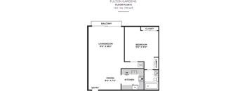 1Bedroom Floor Plan at Fulton Gardens Apartments, Sherman Oaks, California