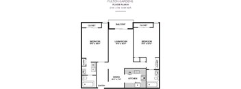 2Bedroom Floor Plan at Fulton Gardens Apartments, Sherman Oaks