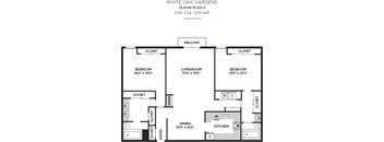 2 Bed Floorplan at White Oak Gardens, Encino, California