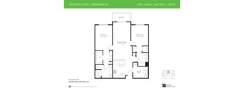 A floor plan for a 2 bedroom, 2 bathroom apartment at Providence Place.