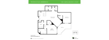A floor plan for a 2 bedroom, 2 bathroom apartment at Providence Place Residence 2C.