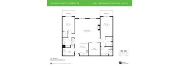 A floor plan for a 2 bedroom, 2 bathroom residence at Providence Place.